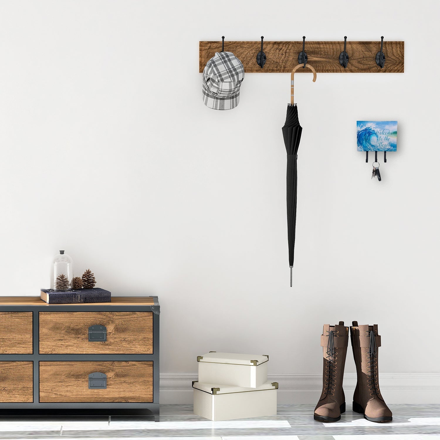 Wave Welcome Leash or Key Holder Wall Hooks, Coat Rack Wall Mount, for Hanging Keys, Towels, Aprons, Leashes
