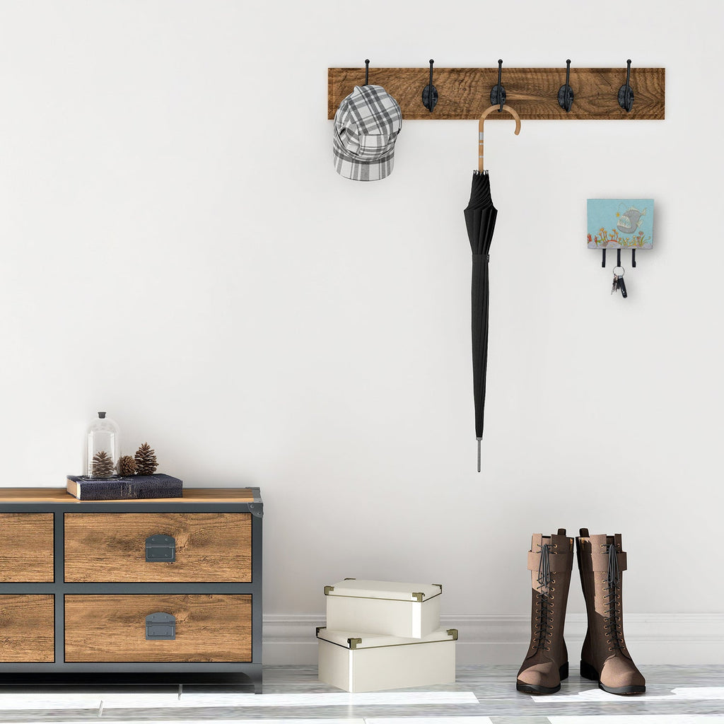 Frog Fish Scene Leash or Key Holder Wall Hooks, Coat Rack Wall Mount, for Hanging Keys, Towels, Aprons, Leashes