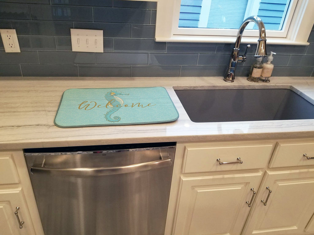 Seahorse Welcome Dish Drying Mat Absorbent Dish Drying Mat Pad for Kitchen Counter Dish Drainer Mat for Countertop, 14 x 21", Multicolor