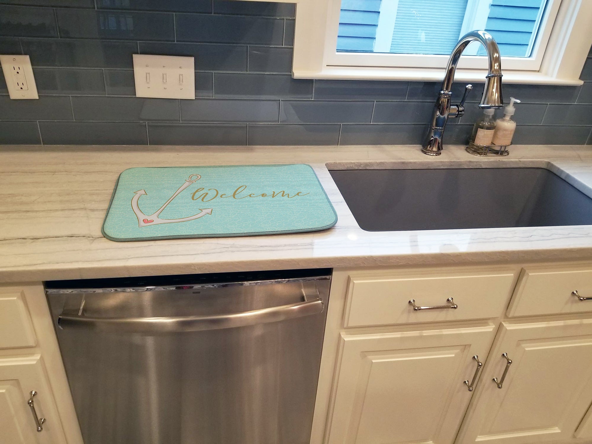 Anchor Welcome Dish Drying Mat Absorbent Dish Drying Mat Pad for Kitchen Counter Dish Drainer Mat for Countertop, 14 x 21", Multicolor