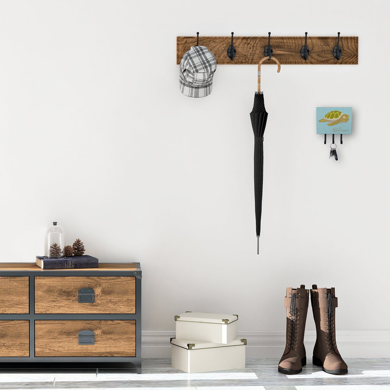 Sea Turtle Welcome Leash or Key Holder Wall Hooks, Coat Rack Wall Mount, for Hanging Keys, Towels, Aprons, Leashes