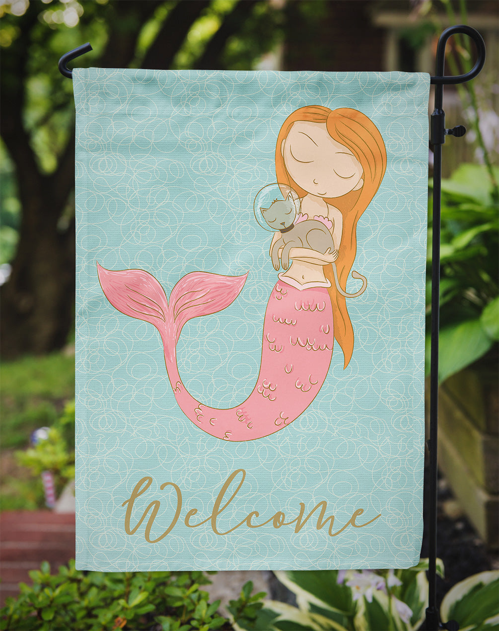 Mermaid with Cat Garden Flag Mailbox Decorative Yard Banner Outside Patio Artwork for Flower Beds, Garden Size, Multicolor