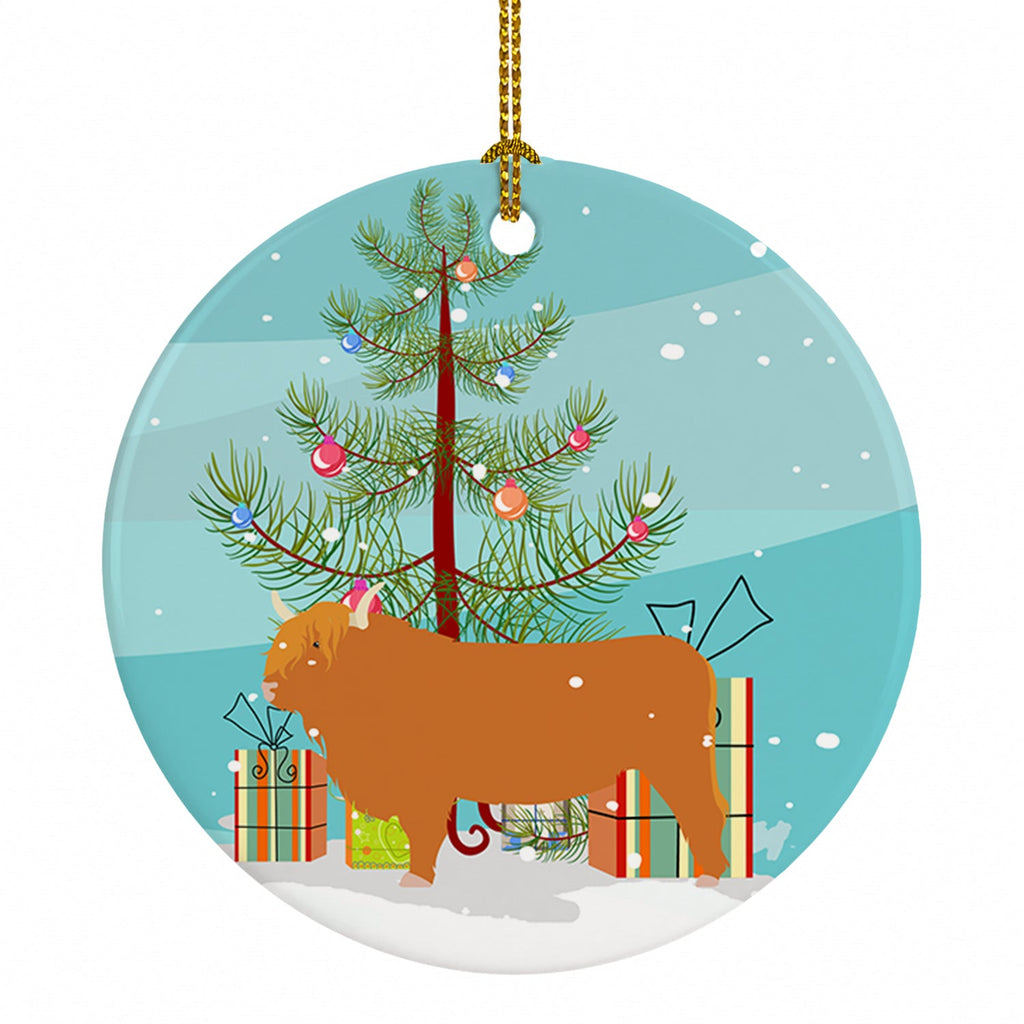Highland Cow Christmas Ceramic Ornament Christmas Tree Hanging Decorations for Home Christmas Holiday, Party, Gift, 3 in, Multicolor