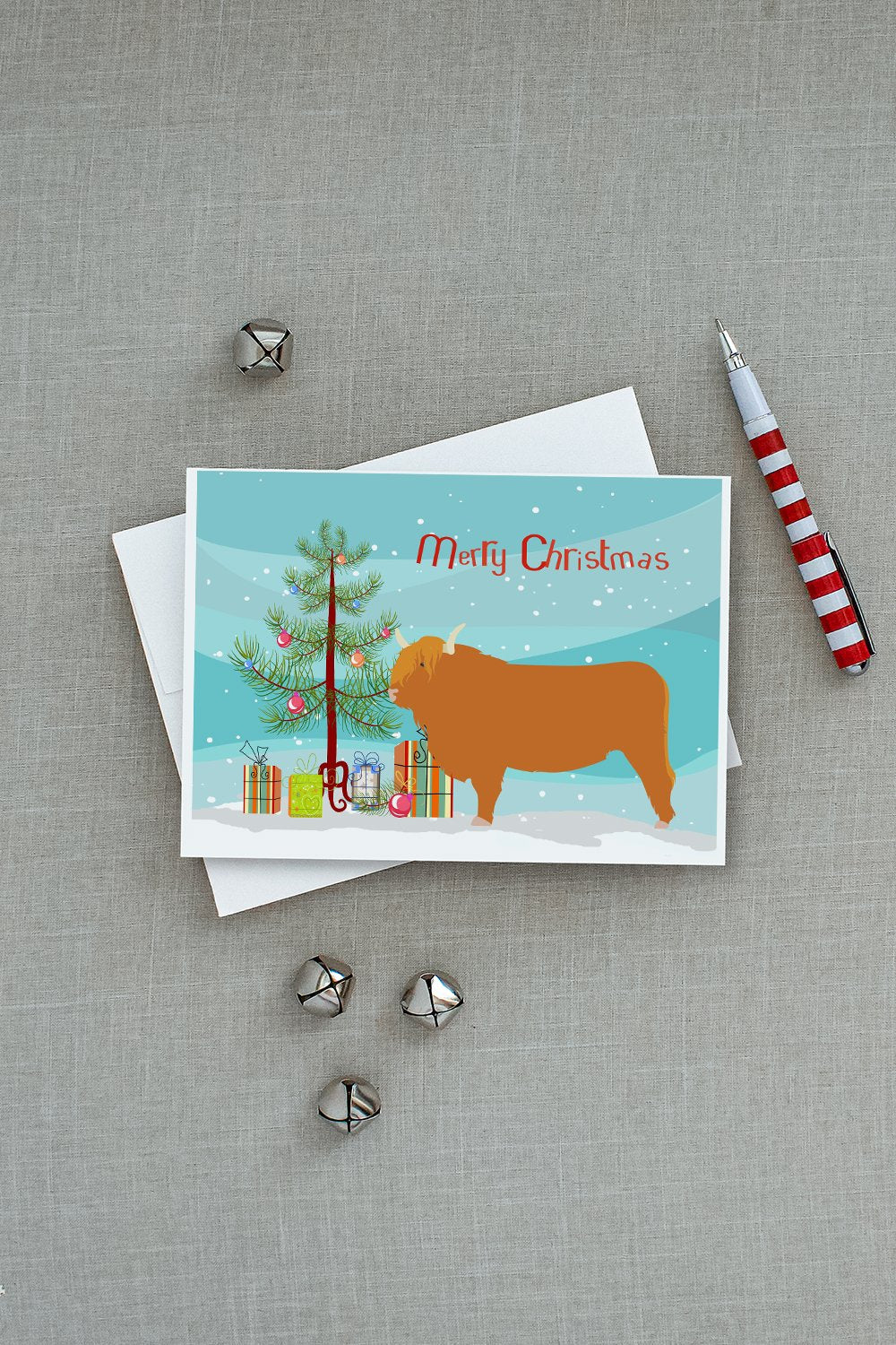 Highland Cow Christmas Greeting Cards Pack of 8 Blank Cards with Envelopes Whimsical A7 Size 5x7