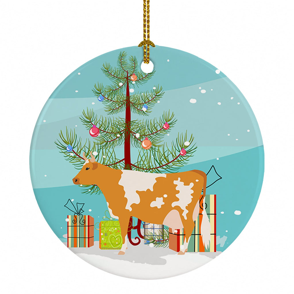Guernsey Cow Christmas Ceramic Ornament Christmas Tree Hanging Decorations for Home Christmas Holiday, Party, Gift, 3 in, Multicolor