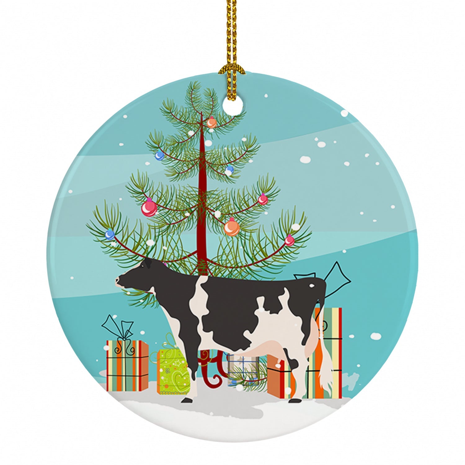 Holstein Cow Christmas Ceramic Ornament Christmas Tree Hanging Decorations for Home Christmas Holiday, Party, Gift, 3 in, Multicolor