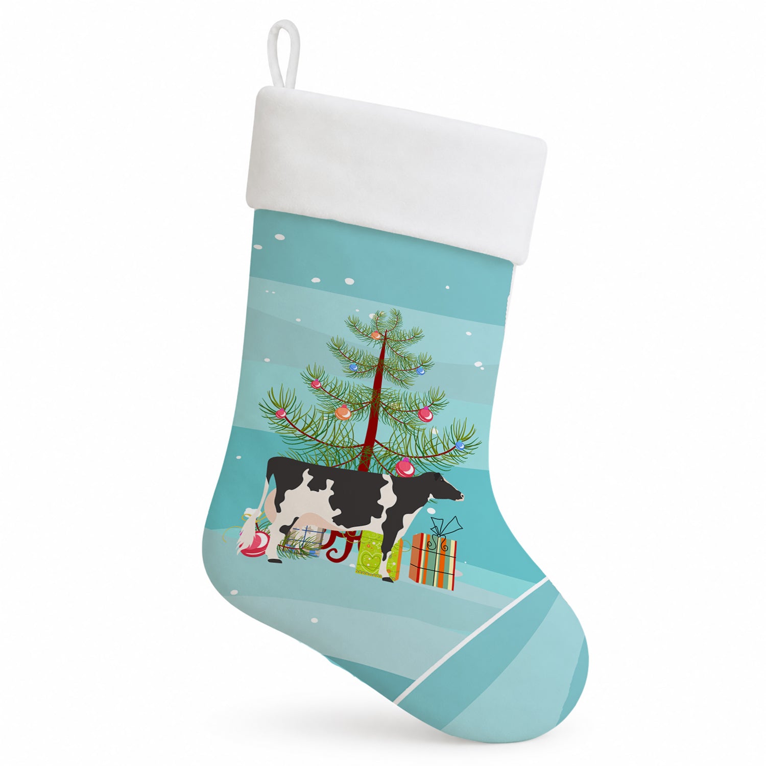 Holstein Cow Christmas Holiday Stocking Double-Sided Print, Polyester Suede,11x18, Made in USA