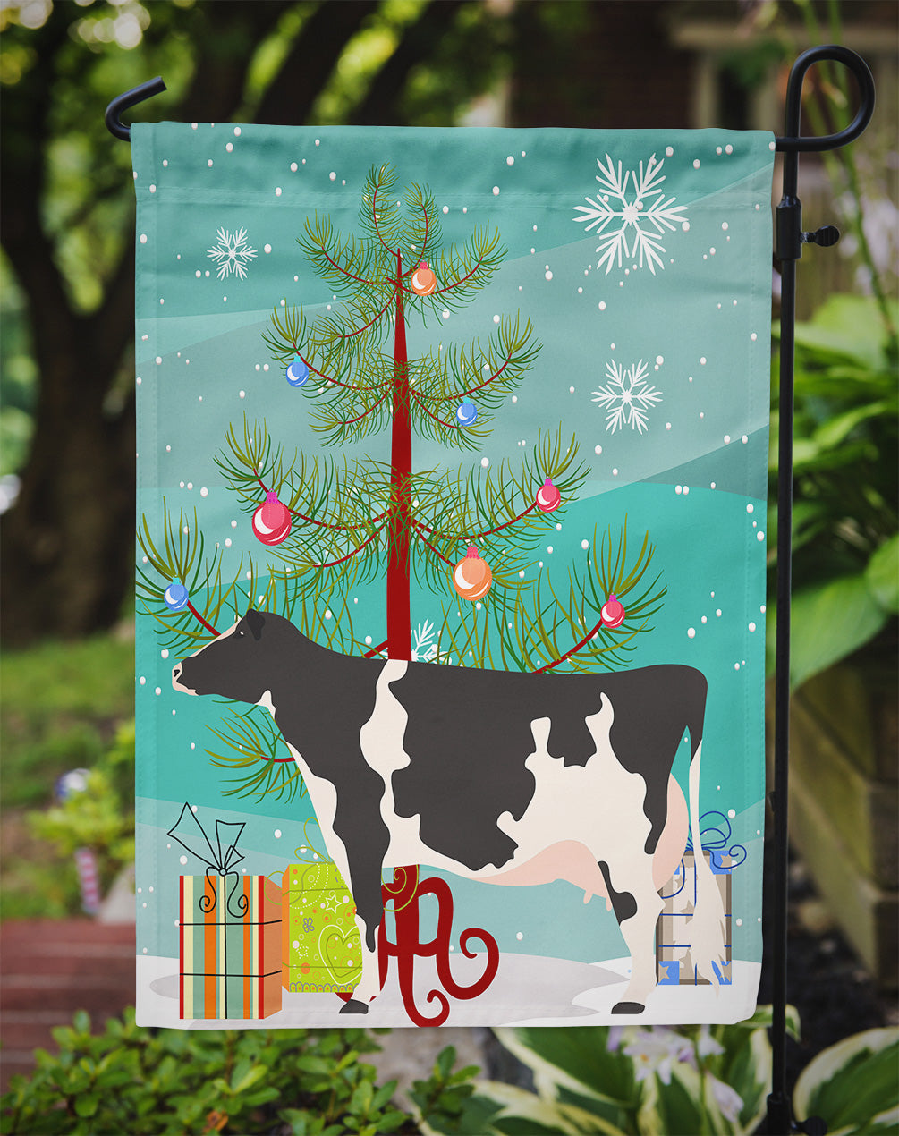 Holstein Cow Christmas Garden Flag Mailbox Decorative Yard Banner Outside Patio Artwork for Flower Beds, Garden Size, Multicolor