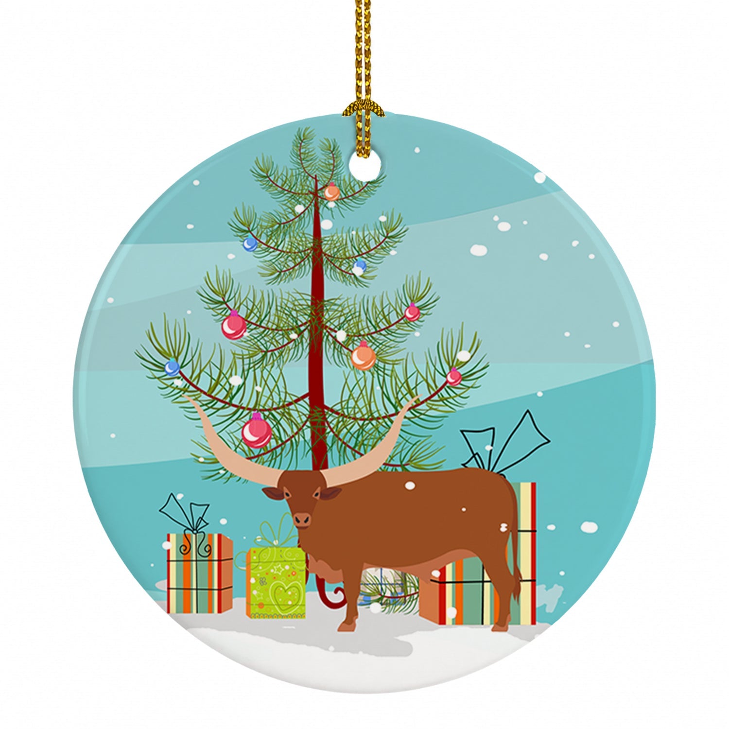 Ankole-Watusu Cow Christmas Ceramic Ornament Christmas Tree Hanging Decorations for Home Christmas Holiday, Party, Gift, 3 in, Multicolor
