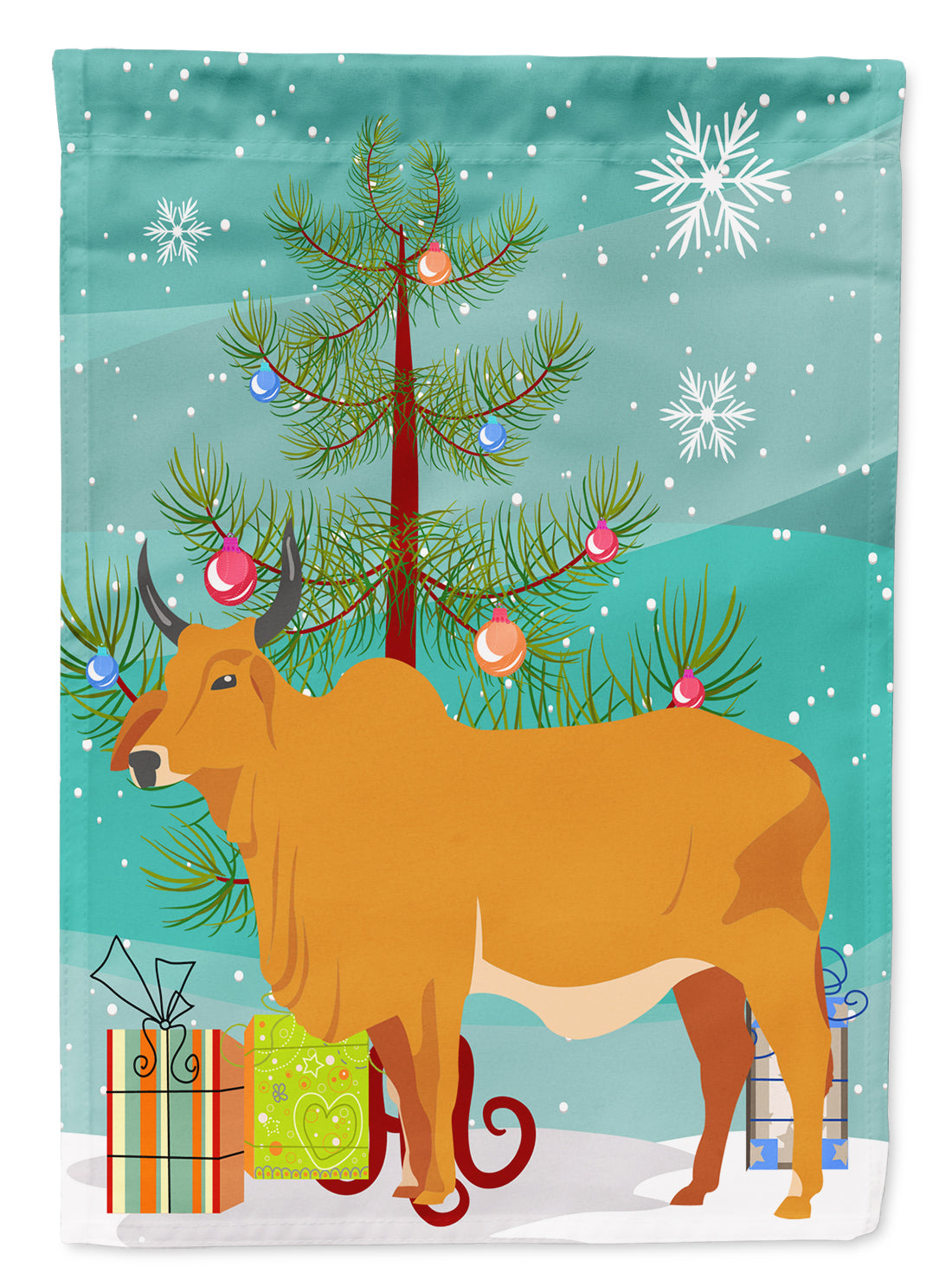 Zebu Indicine Cow Christmas Garden Flag Mailbox Decorative Yard Banner Outside Patio Artwork for Flower Beds, Garden Size, Multicolor