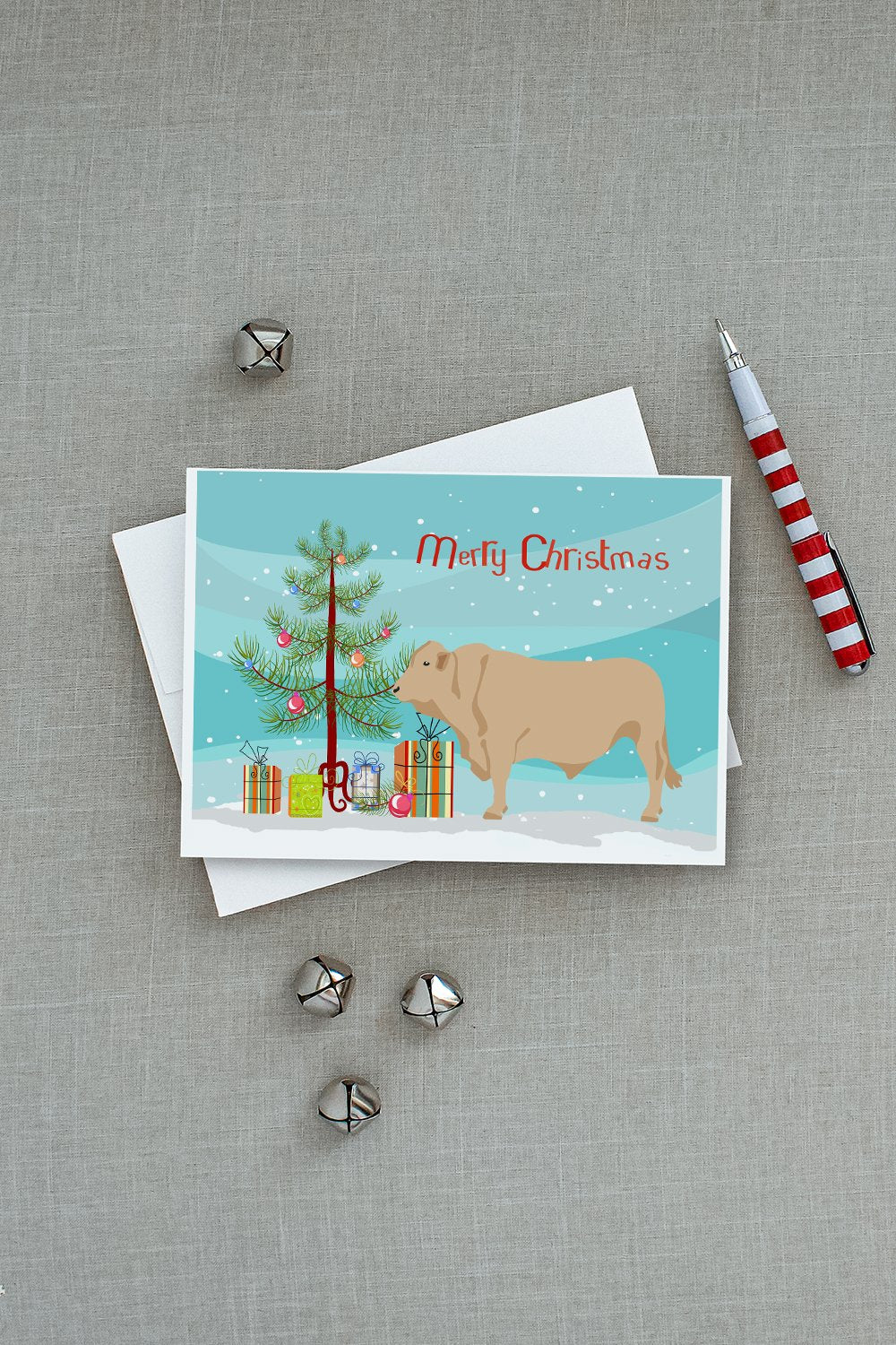 Charolais Cow Christmas Greeting Cards Pack of 8 Blank Cards with Envelopes Whimsical A7 Size 5x7