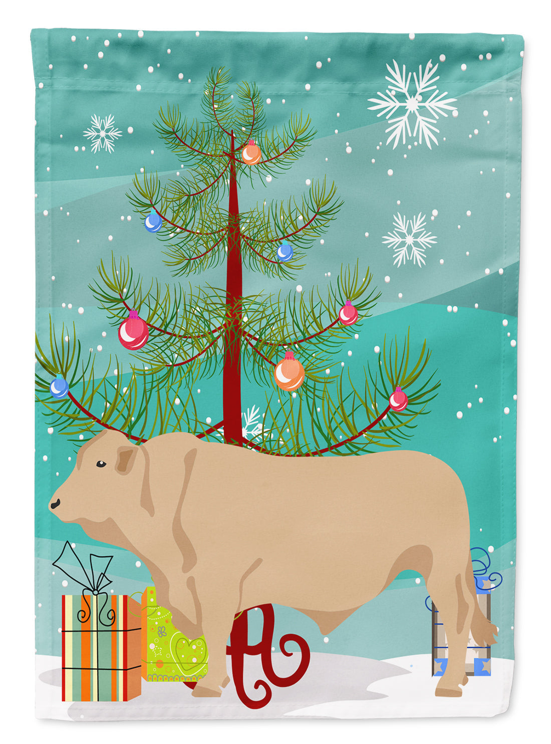 Charolais Cow Christmas Garden Flag Mailbox Decorative Yard Banner Outside Patio Artwork for Flower Beds, Garden Size, Multicolor