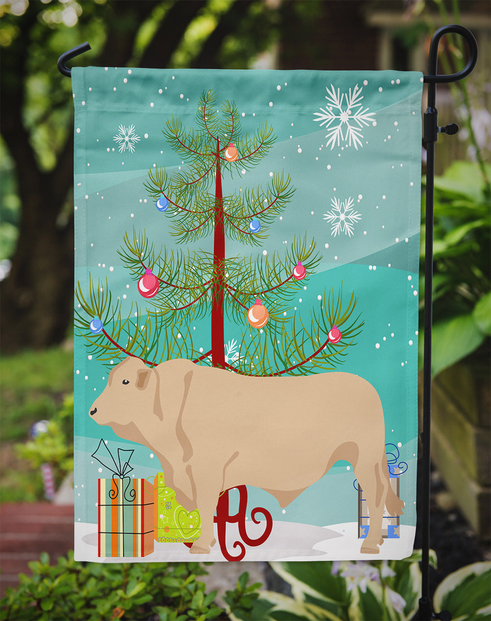Charolais Cow Christmas Garden Flag Mailbox Decorative Yard Banner Outside Patio Artwork for Flower Beds, Garden Size, Multicolor