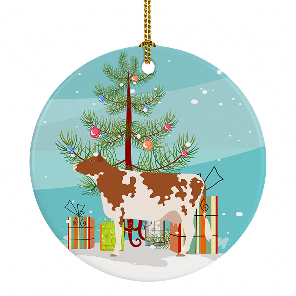 Ayrshire Cow Christmas Ceramic Ornament Christmas Tree Hanging Decorations for Home Christmas Holiday, Party, Gift, 3 in, Multicolor