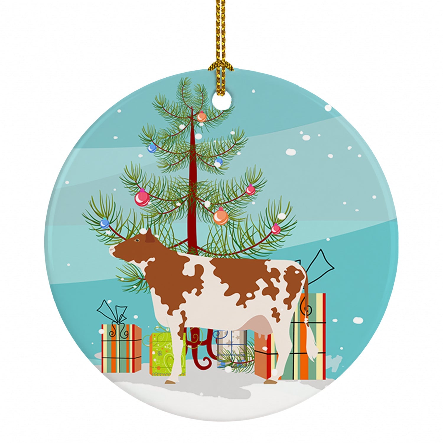 Ayrshire Cow Christmas Ceramic Ornament Christmas Tree Hanging Decorations for Home Christmas Holiday, Party, Gift, 3 in, Multicolor