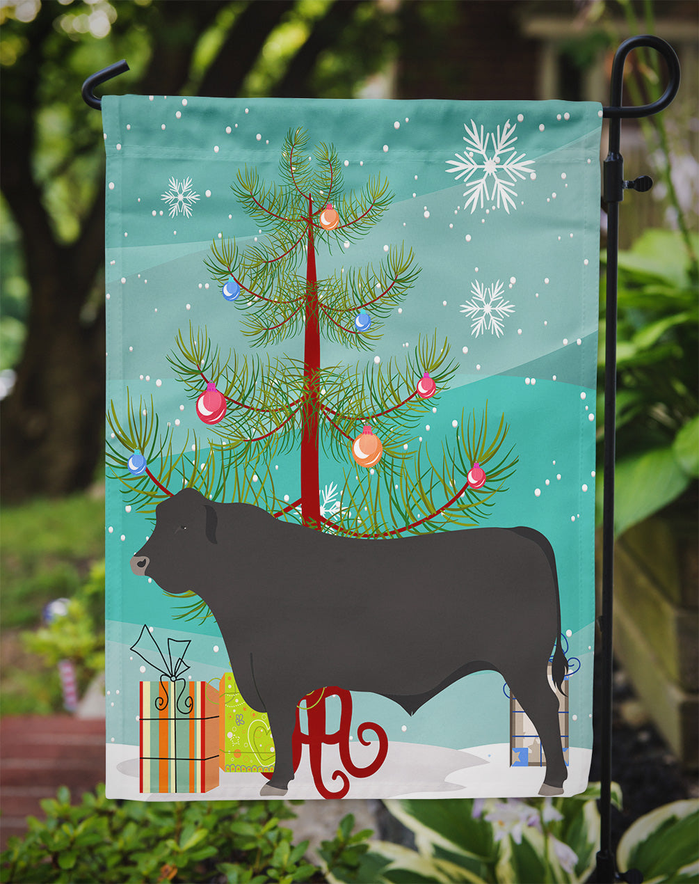 Black Angus Cow Christmas Garden Flag Mailbox Decorative Yard Banner Outside Patio Artwork for Flower Beds, Garden Size, Multicolor