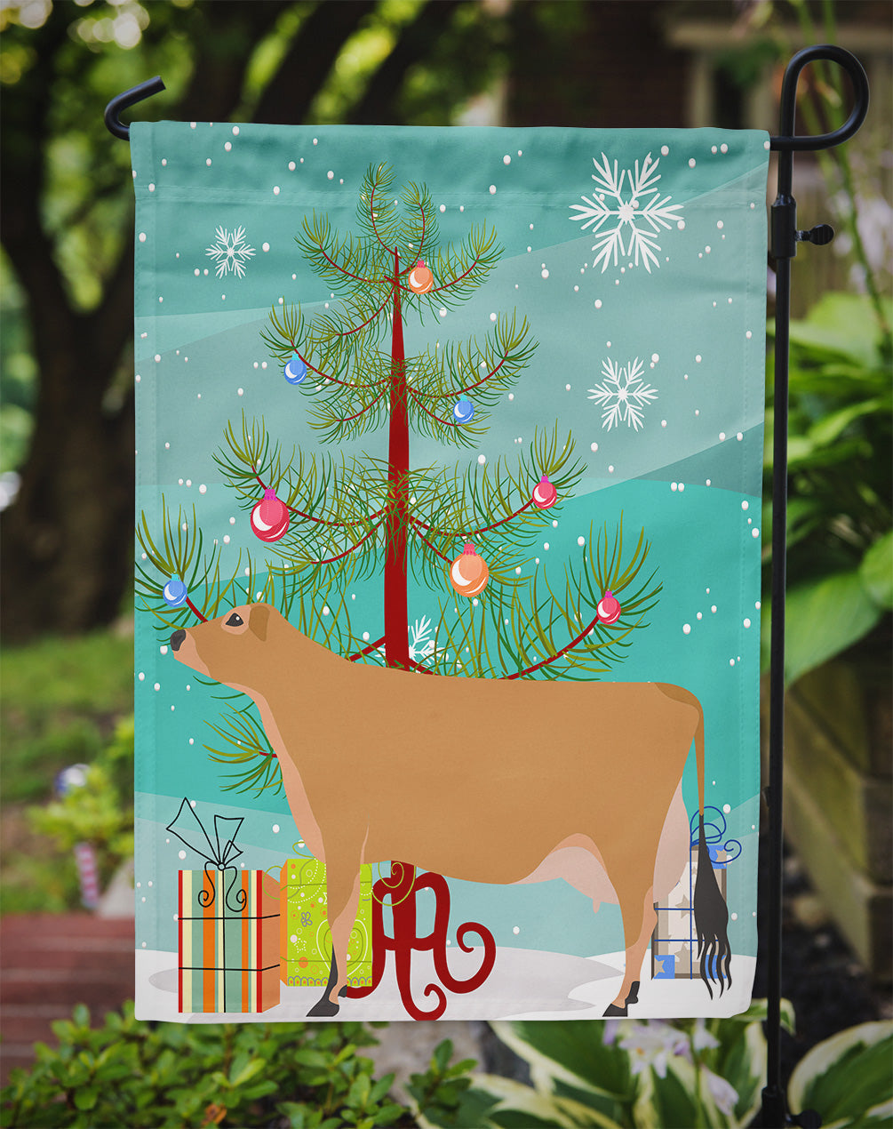 Jersey Cow Christmas Garden Flag Mailbox Decorative Yard Banner Outside Patio Artwork for Flower Beds, Garden Size, Multicolor