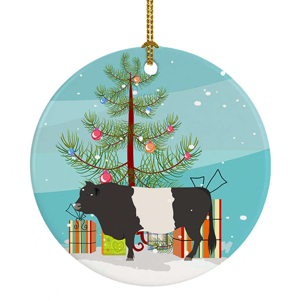 Belted Galloway Cow Christmas Ceramic Ornament Christmas Tree Hanging Decorations for Home Christmas Holiday, Party, Gift, 3 in, Multicolor