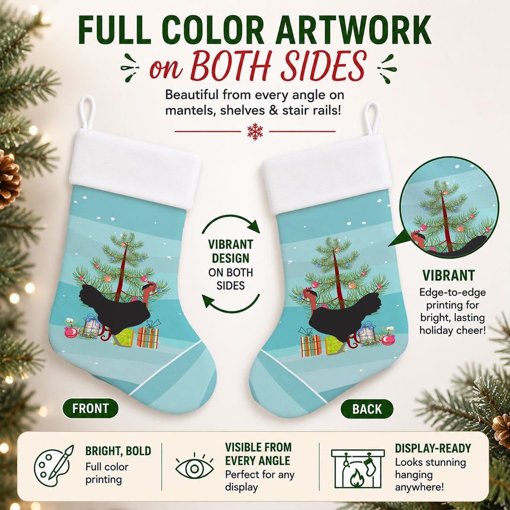 Naked Neck Chicken Christmas Holiday Stocking Double-Sided Print, Polyester Suede,11x18, Made in USA