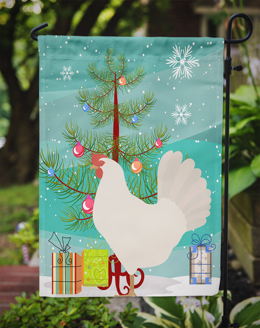 Leghorn Chicken Christmas Garden Flag Mailbox Decorative Yard Banner Outside Patio Artwork for Flower Beds, Garden Size, Multicolor