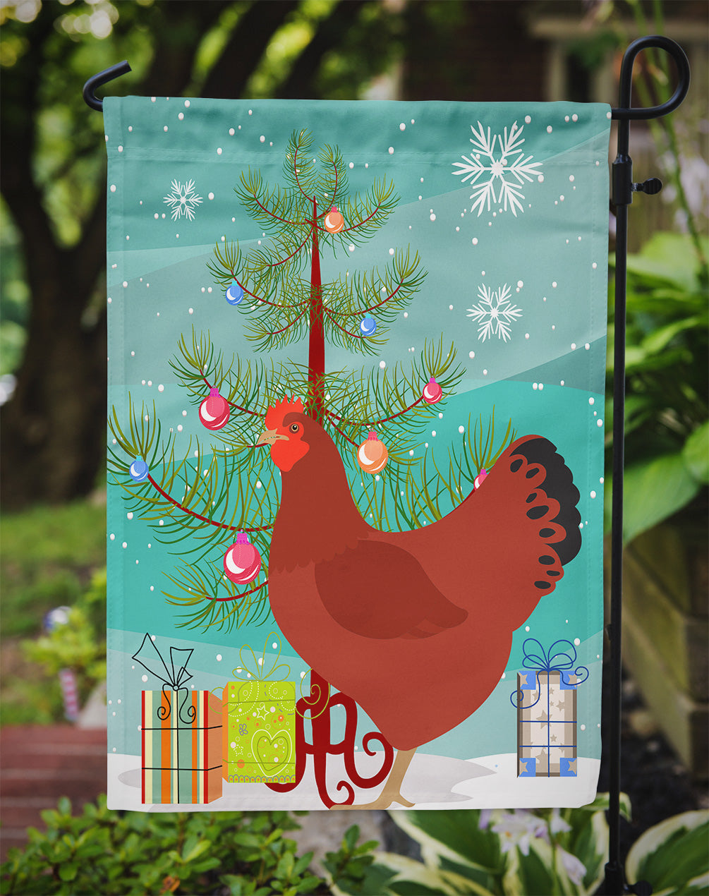 New Hampshire Red Chicken Christmas Garden Flag Mailbox Decorative Yard Banner Outside Patio Artwork for Flower Beds, Garden Size, Multicolor