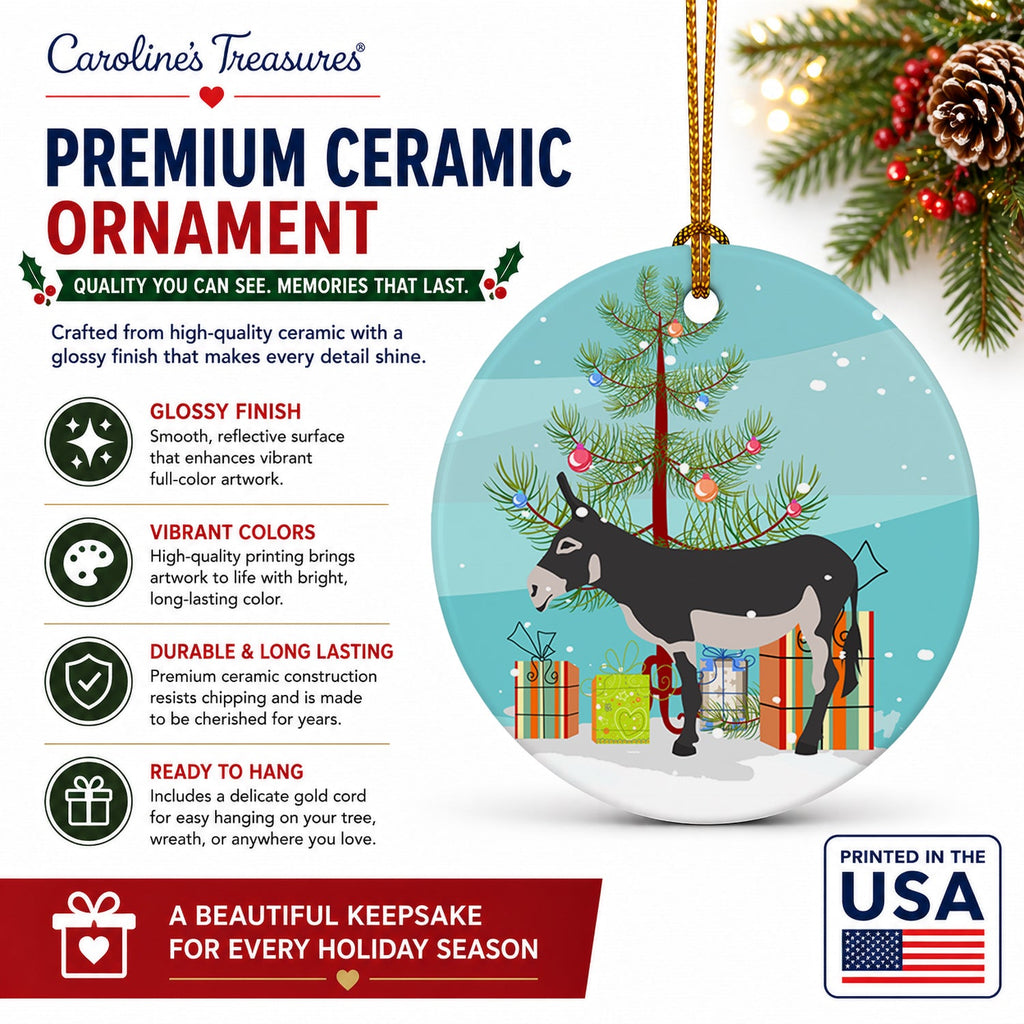 American Mammoth Jack Donkey Christmas Ceramic Ornament Christmas Tree Hanging Decorations for Home Christmas Holiday, Party, Gift, 3 in, Multicolor
