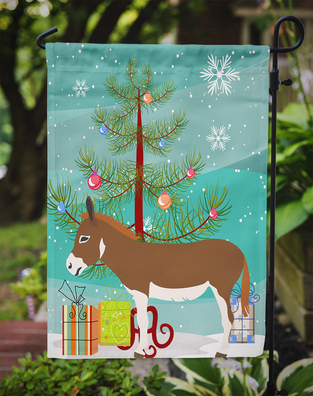 Miniature Mediterranian Donkey Christmas Garden Flag Mailbox Decorative Yard Banner Outside Patio Artwork for Flower Beds, Garden Size, Multicolor