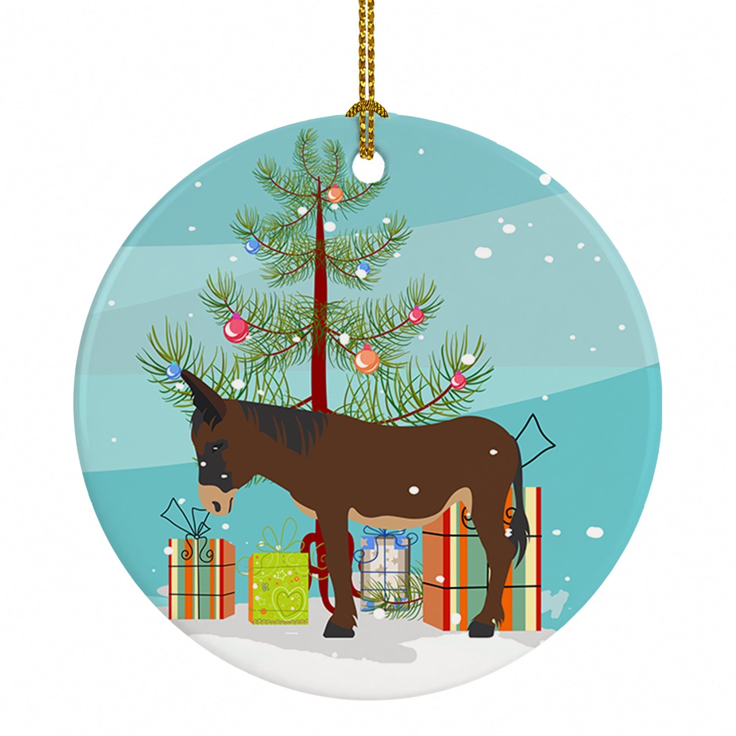 Zamorano-Leones Donkey Christmas Ceramic Ornament Christmas Tree Hanging Decorations for Home Christmas Holiday, Party, Gift, 3 in, Multicolor