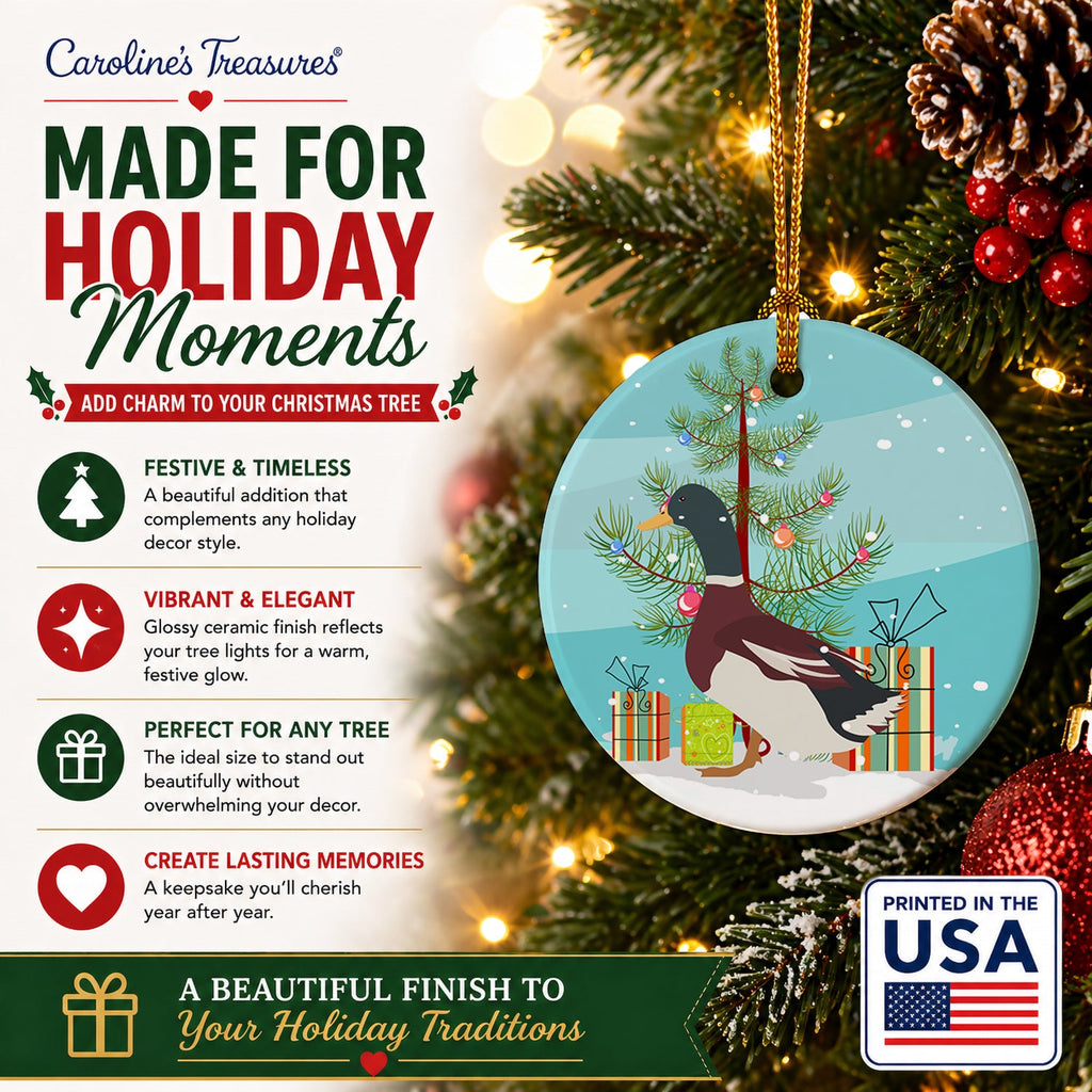 Rouen Duck Christmas Ceramic Ornament Christmas Tree Hanging Decorations for Home Christmas Holiday, Party, Gift, 3 in, Multicolor