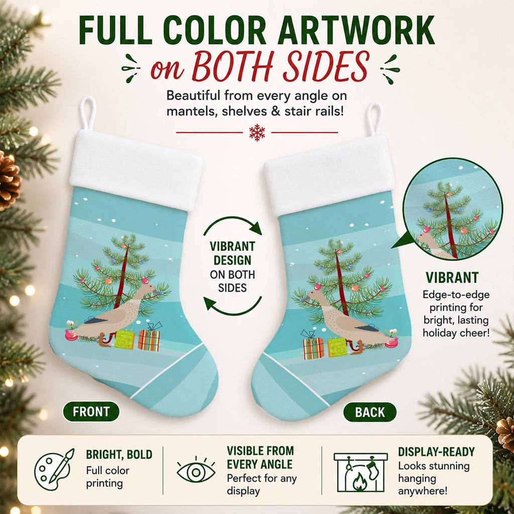 West Harlequin Duck Christmas Holiday Stocking Double-Sided Print, Polyester Suede,11x18, Made in USA