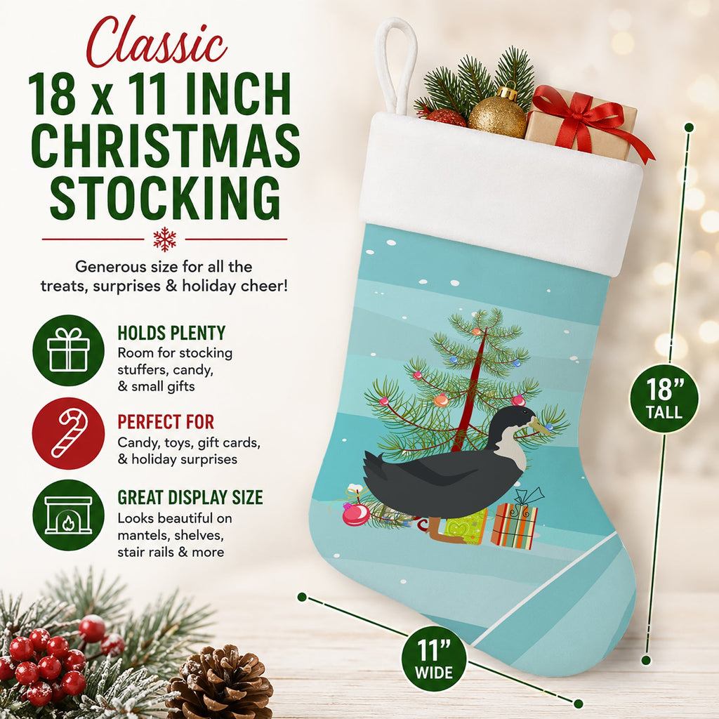 Blue Swedish Duck Christmas Holiday Stocking Double-Sided Print, Polyester Suede,11x18, Made in USA