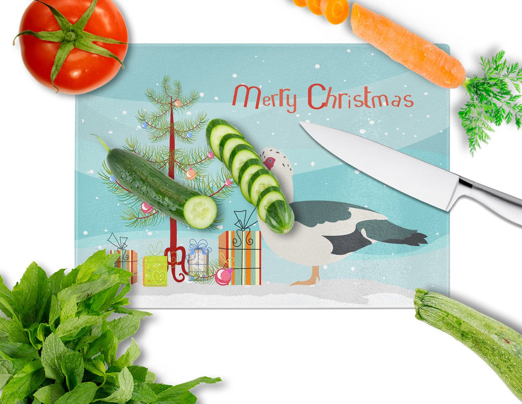 Muscovy Duck Christmas Cutting Board Tempered Glass Kitchen Cutting Surface, Heat Resistant Chopping, Non-Slip Feet, Food Prep & Serving