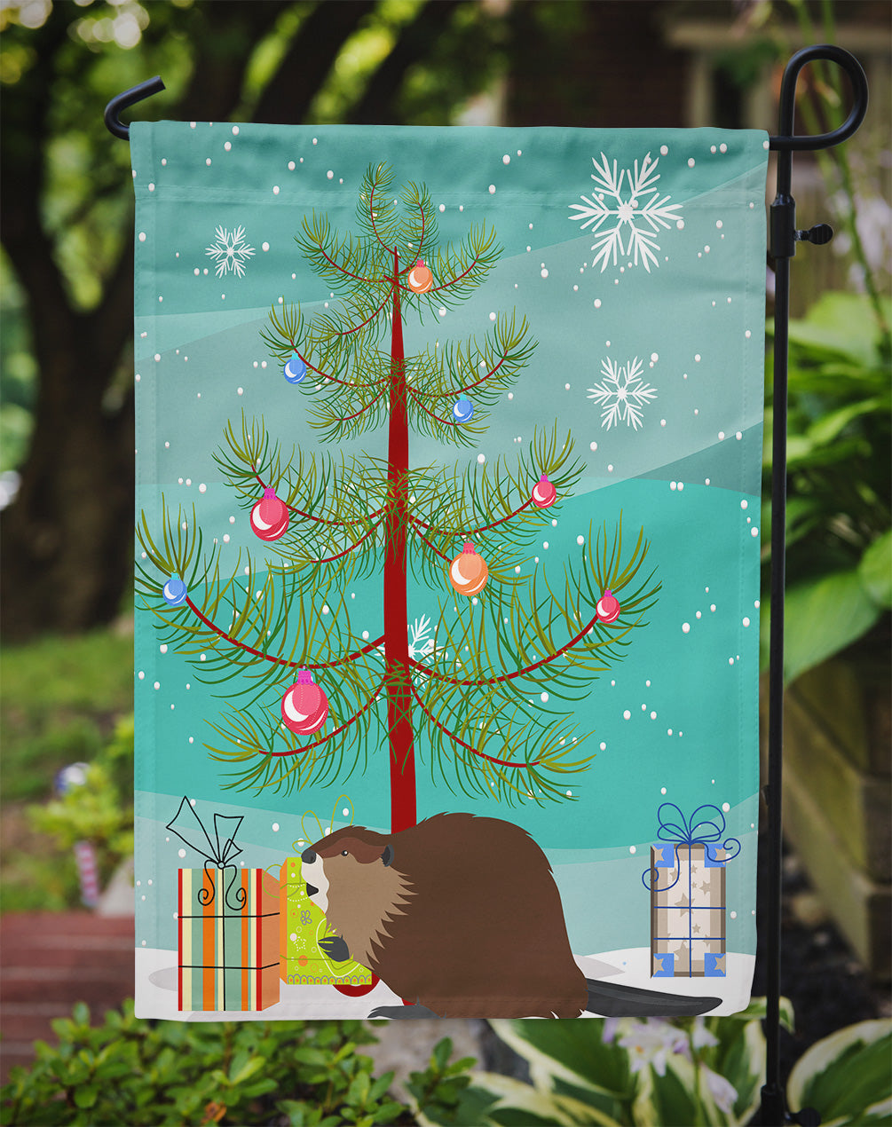 Eurasian Beaver Christmas Garden Flag Mailbox Decorative Yard Banner Outside Patio Artwork for Flower Beds, Garden Size, Multicolor