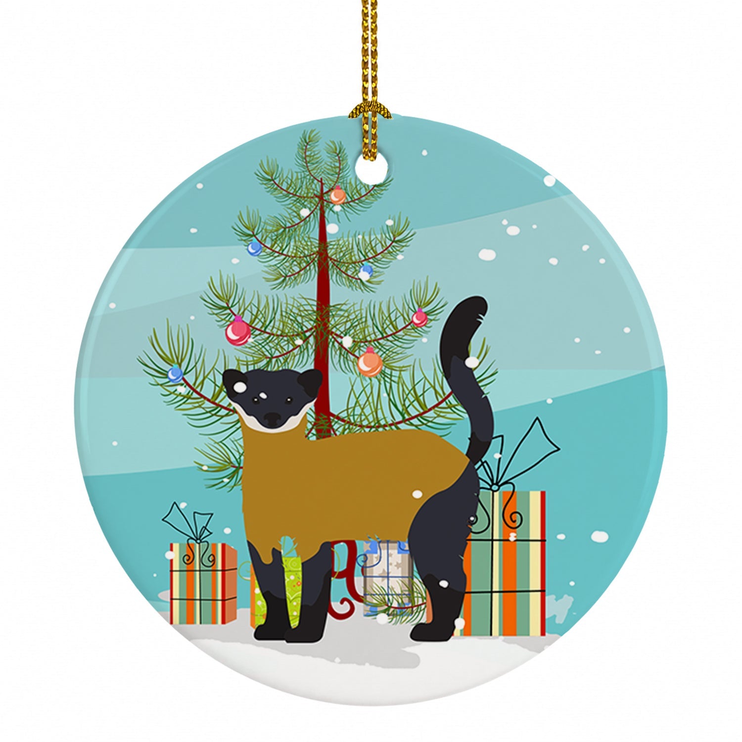 Yellow-Throated Marten Christmas Ceramic Ornament Christmas Tree Hanging Decorations for Home Christmas Holiday, Party, Gift, 3 in, Multicolor