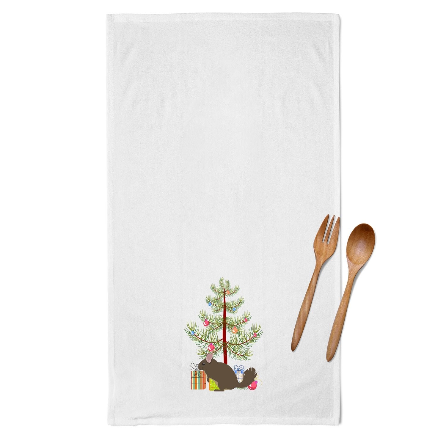 Chinchilla Christmas Kitchen Towel Set of 2 White Dish Towels Decorative Bathroom Hand towel for Hand, Face, Hair, Yoga, Tea, Dishcloth, 19 X 28", White