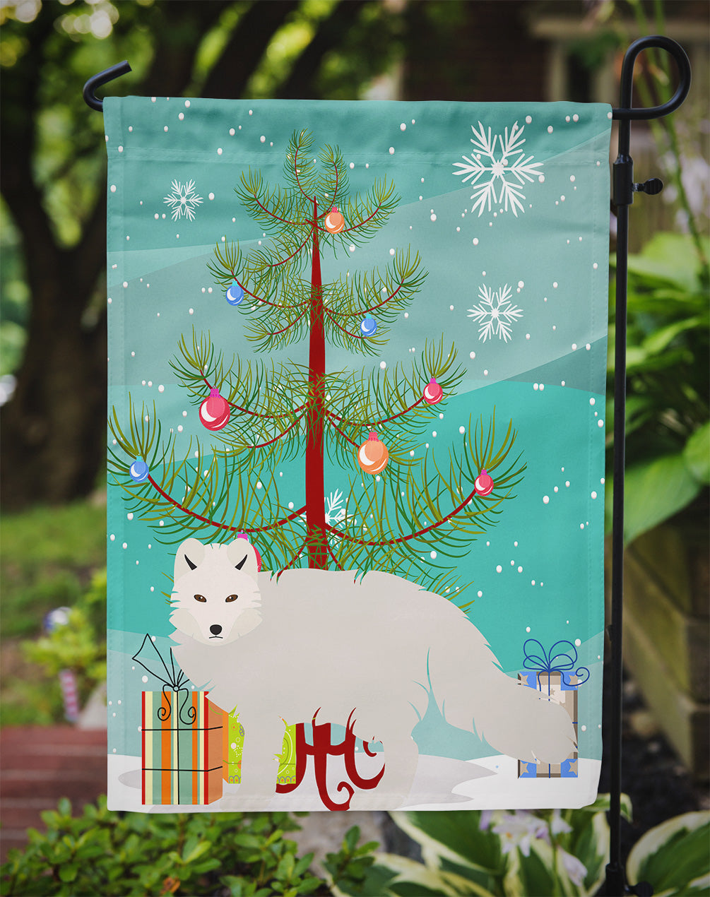 White Arctic Fox Christmas Garden Flag Mailbox Decorative Yard Banner Outside Patio Artwork for Flower Beds, Garden Size, Multicolor