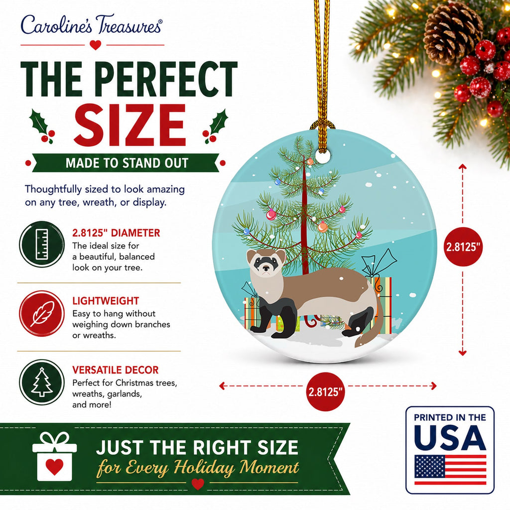 Ferret Christmas Ceramic Ornament Christmas Tree Hanging Decorations for Home Christmas Holiday, Party, Gift, 3 in, Multicolor