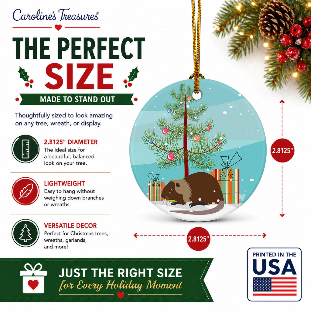 Coypu Nutria River Rat Christmas Ceramic Ornament Christmas Tree Hanging Decorations for Home Christmas Holiday, Party, Gift, 3 in, Multicolor
