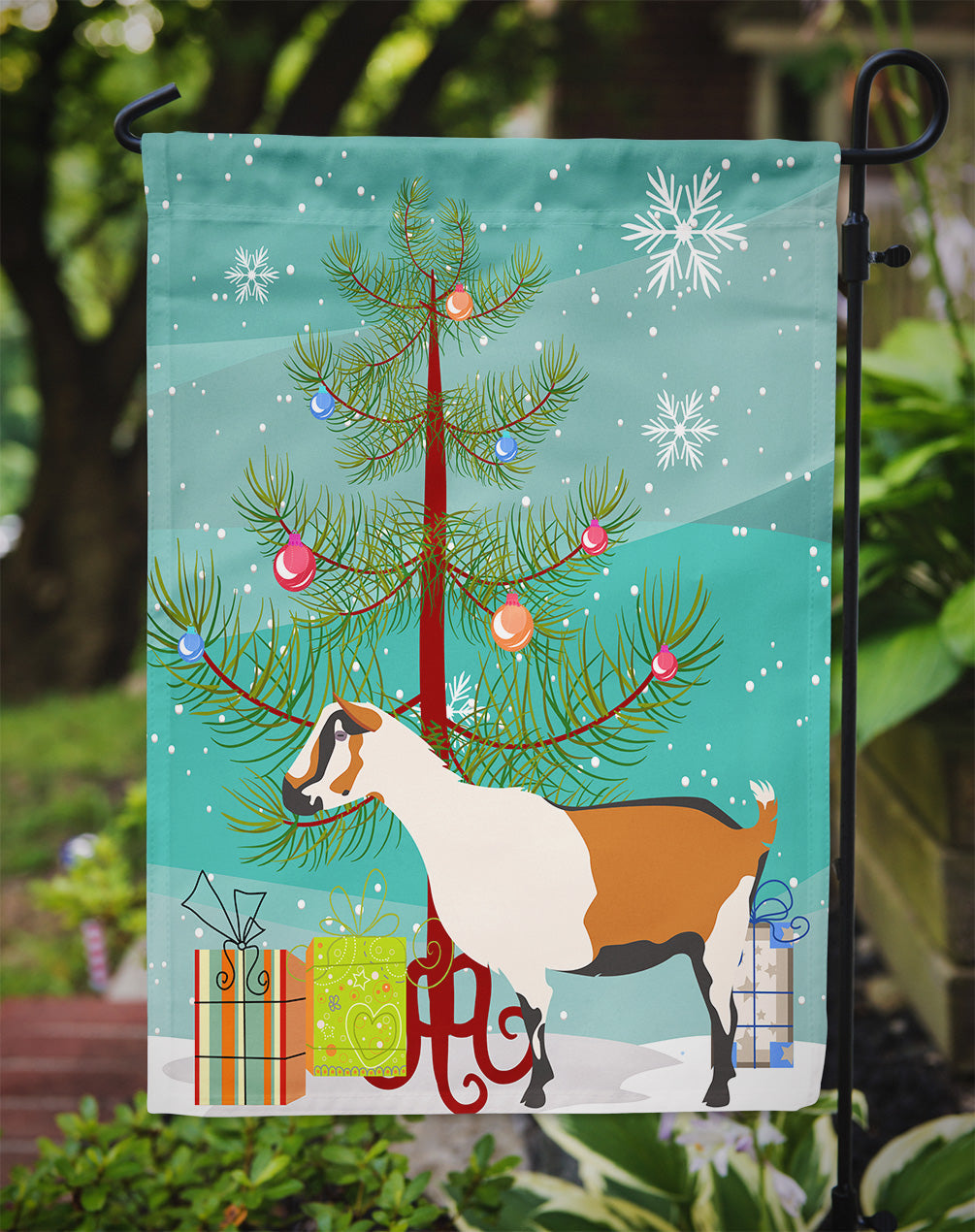 Alpine Goat Christmas Garden Flag Mailbox Decorative Yard Banner Outside Patio Artwork for Flower Beds, Garden Size, Multicolor