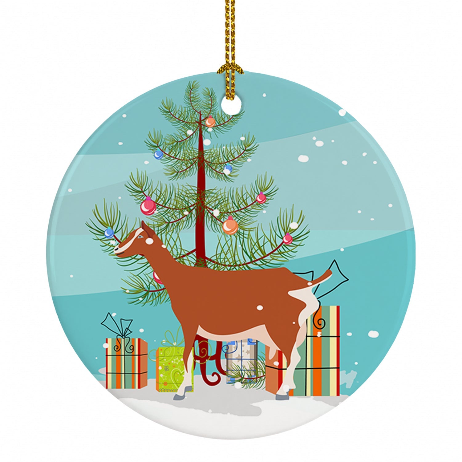 Toggenburger Goat Christmas Ceramic Ornament Christmas Tree Hanging Decorations for Home Christmas Holiday, Party, Gift, 3 in, Multicolor