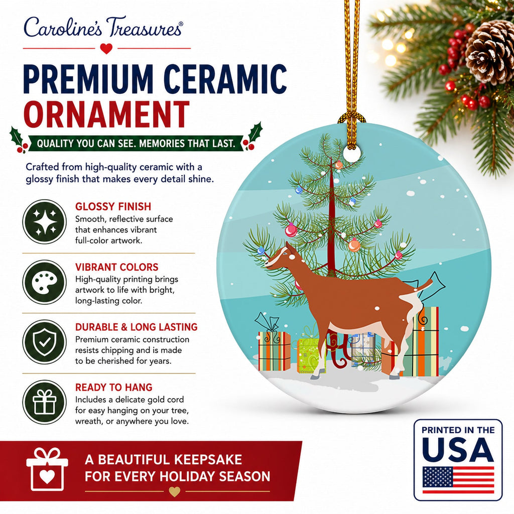 Toggenburger Goat Christmas Ceramic Ornament Christmas Tree Hanging Decorations for Home Christmas Holiday, Party, Gift, 3 in, Multicolor