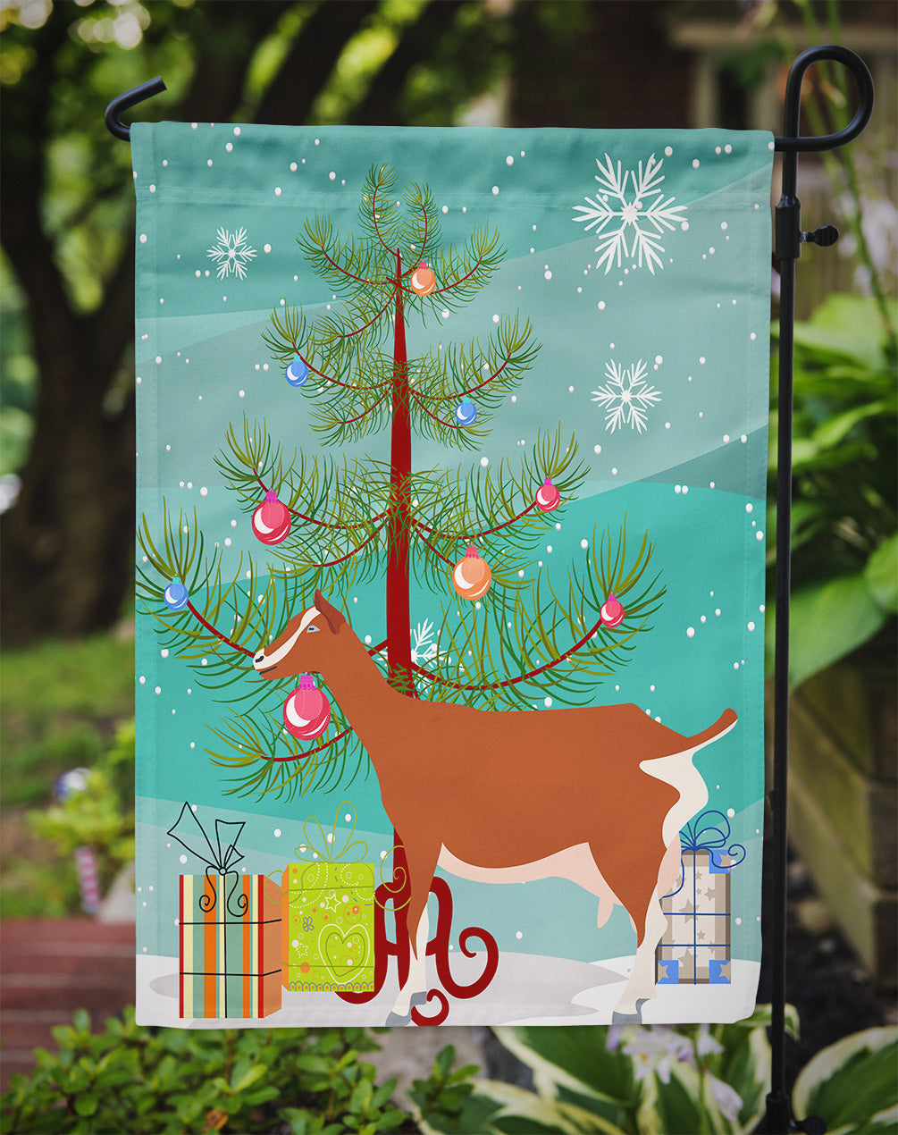 Toggenburger Goat Christmas Garden Flag Mailbox Decorative Yard Banner Outside Patio Artwork for Flower Beds, Garden Size, Multicolor