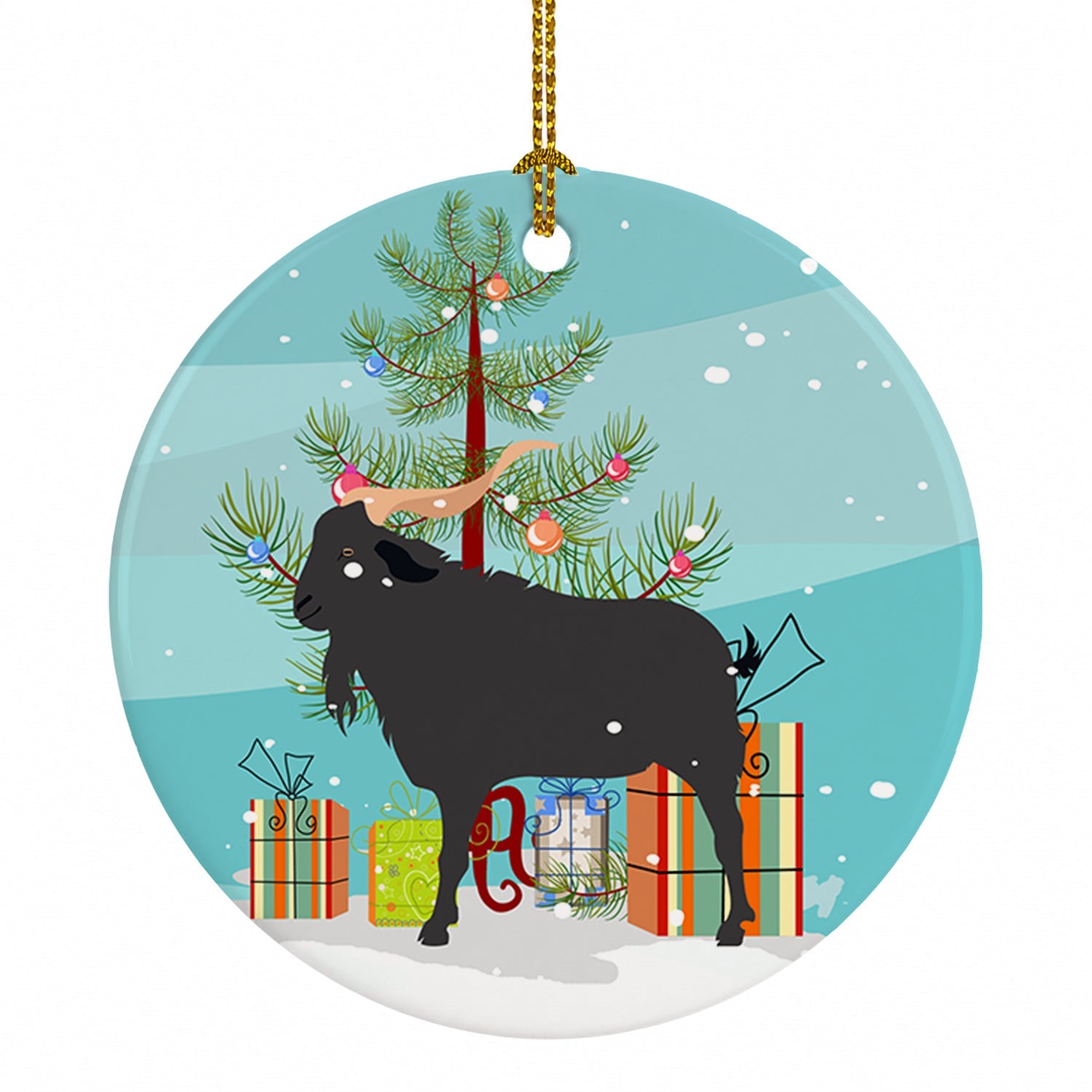 Verata Goat Christmas Ceramic Ornament Christmas Tree Hanging Decorations for Home Christmas Holiday, Party, Gift, 3 in, Multicolor