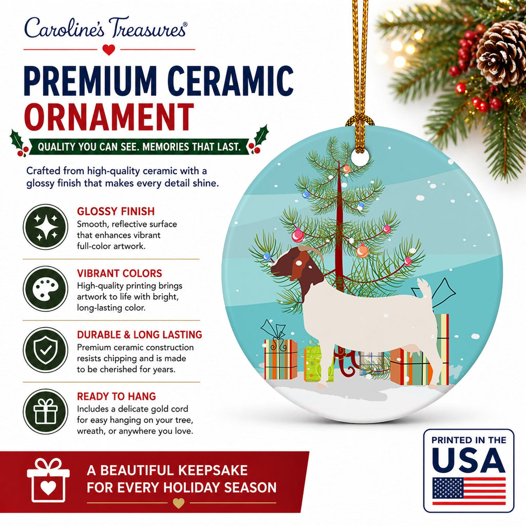 Boer Goat Christmas Ceramic Ornament Christmas Tree Hanging Decorations for Home Christmas Holiday, Party, Gift, 3 in, Multicolor