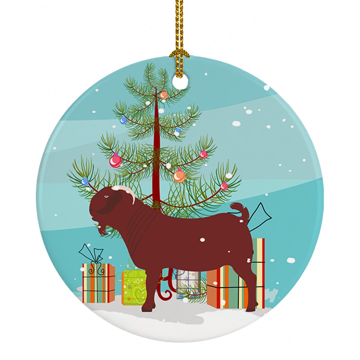 Kalahari Red Goat Christmas Ceramic Ornament Christmas Tree Hanging Decorations for Home Christmas Holiday, Party, Gift, 3 in, Multicolor