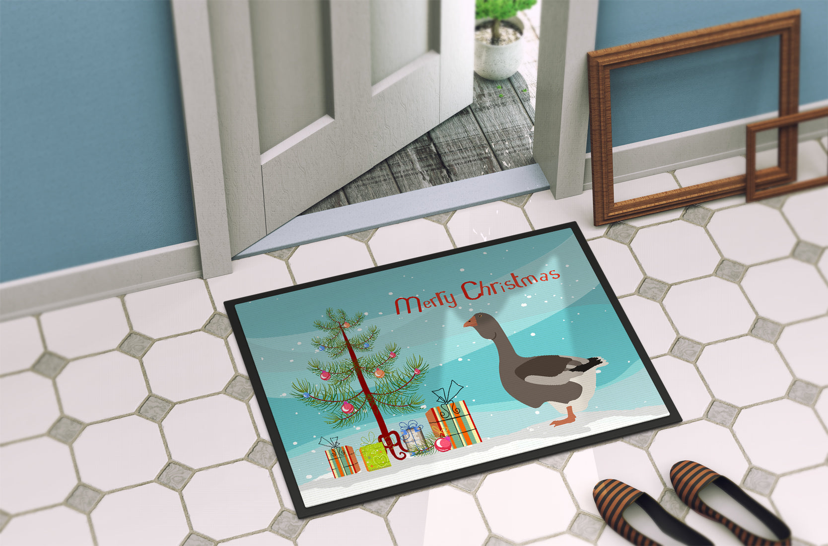 Toulouse Goose Christmas Doormat Indoor Outdoor 18H X 27W Front Door Mat Rugs for Entryway, Non Slip Washable