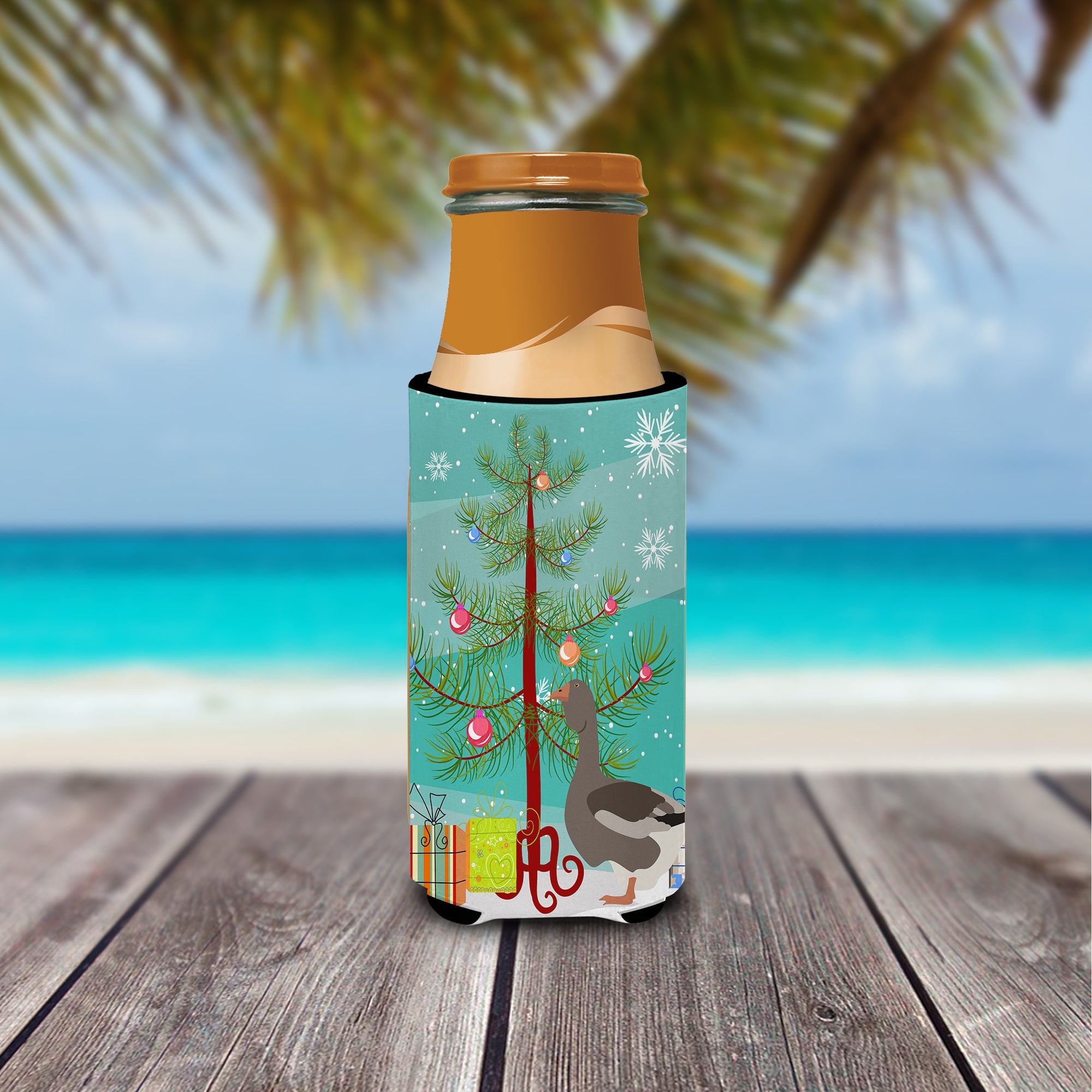 Toulouse Goose Christmas Slim Can Hugger , Insulated Foam Hugger for 12 oz Slim Cans, Beer Bottles & Water Bottles, Printed in USA