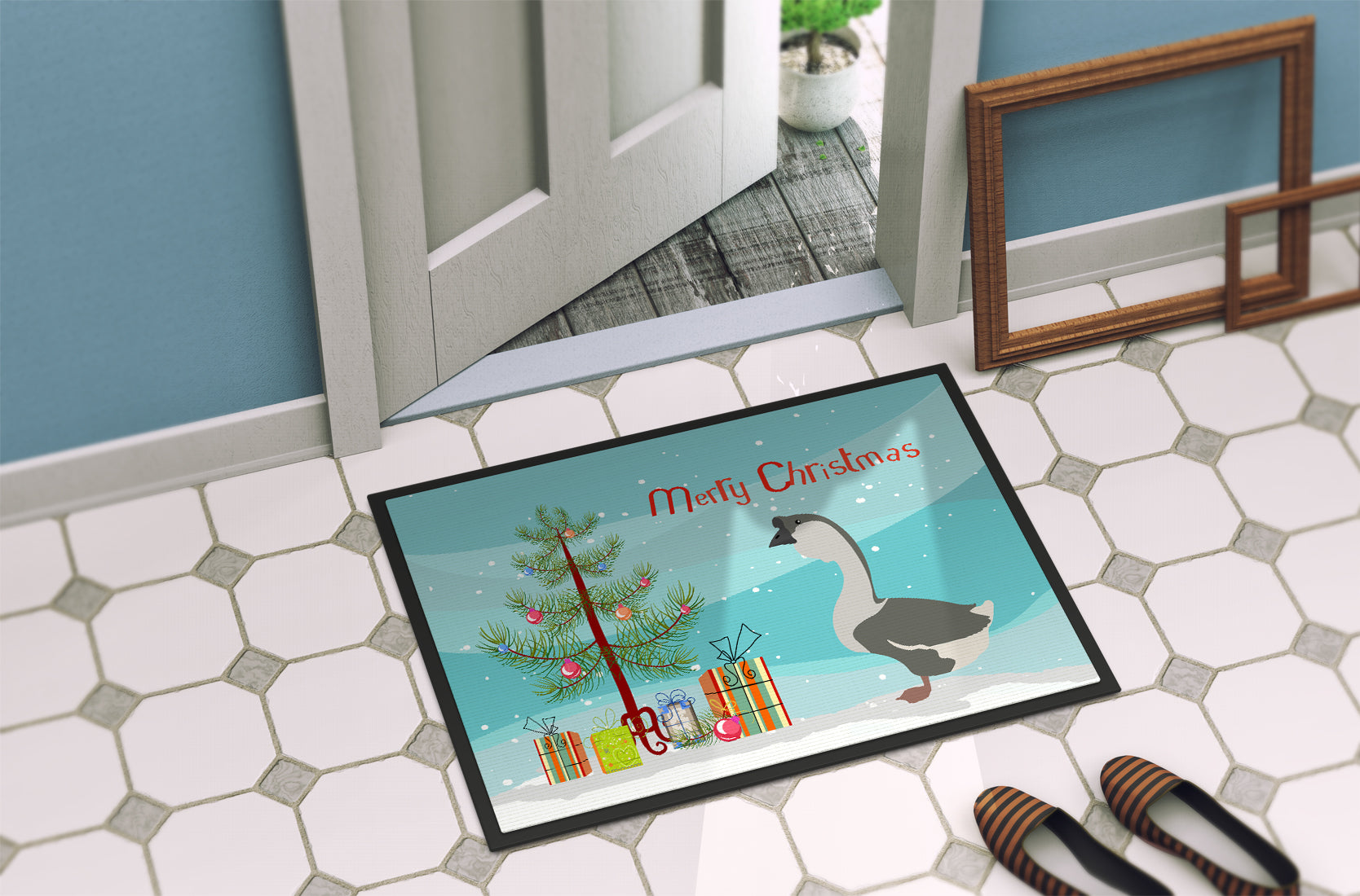 African Goose Christmas Doormat Indoor Outdoor 18H X 27W Front Door Mat Rugs for Entryway, Non Slip Washable