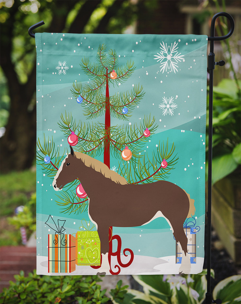 Percheron Horse Christmas Garden Flag Mailbox Decorative Yard Banner Outside Patio Artwork for Flower Beds, Garden Size, Multicolor