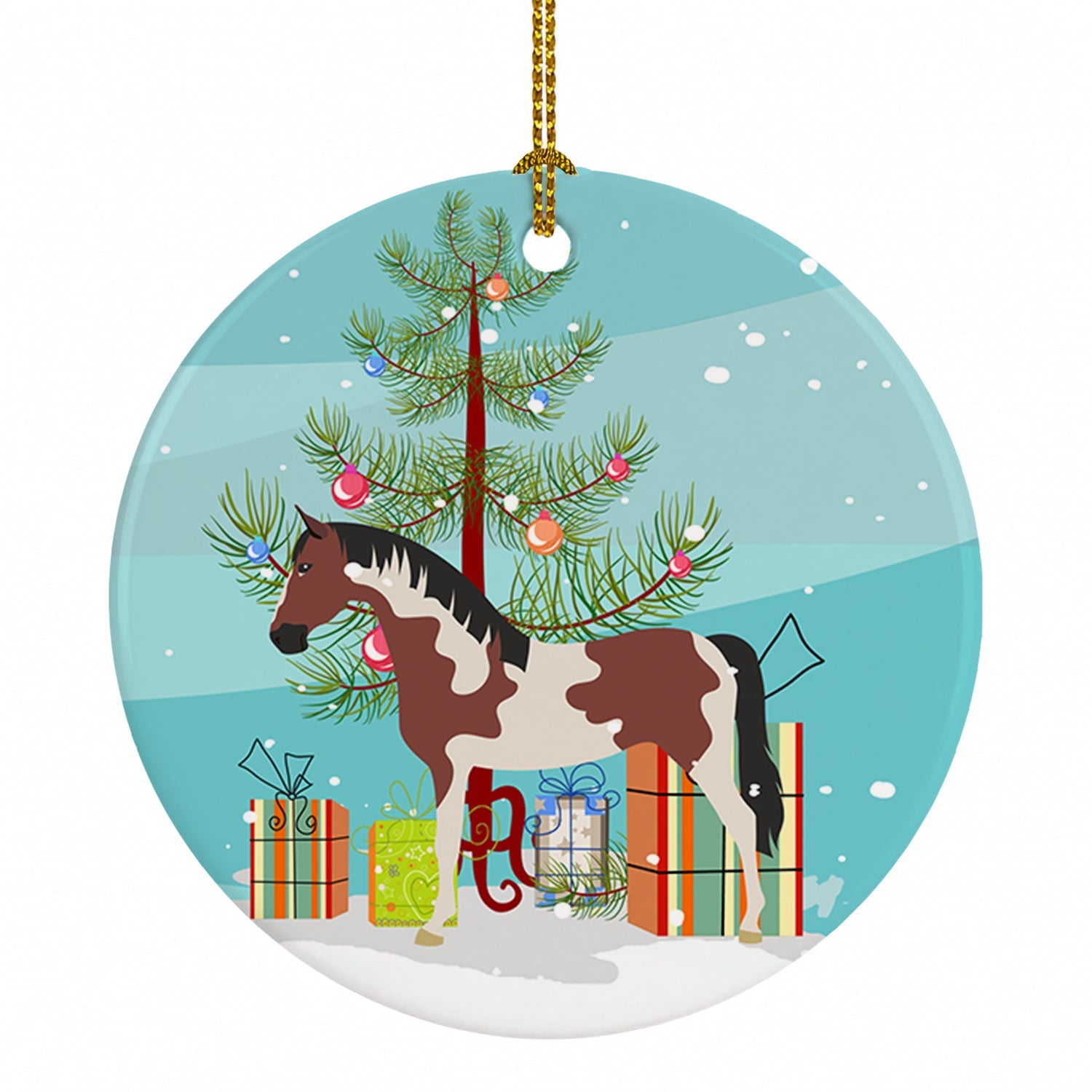Pinto Horse Christmas Ceramic Ornament Christmas Tree Hanging Decorations for Home Christmas Holiday, Party, Gift, 3 in, Multicolor